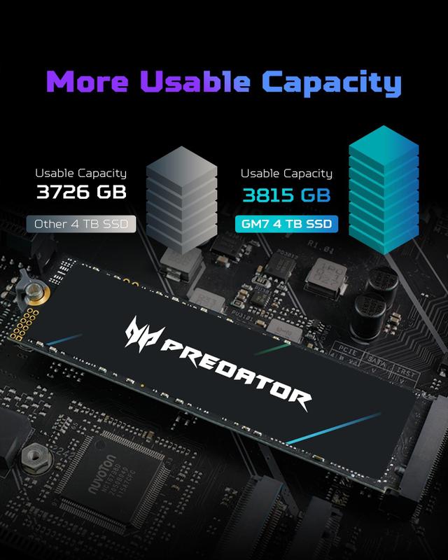 SSD Acer Predator GM7 de 2 TB PCIe Gen4x4 NVMe1.4 M.2 2280 - HD